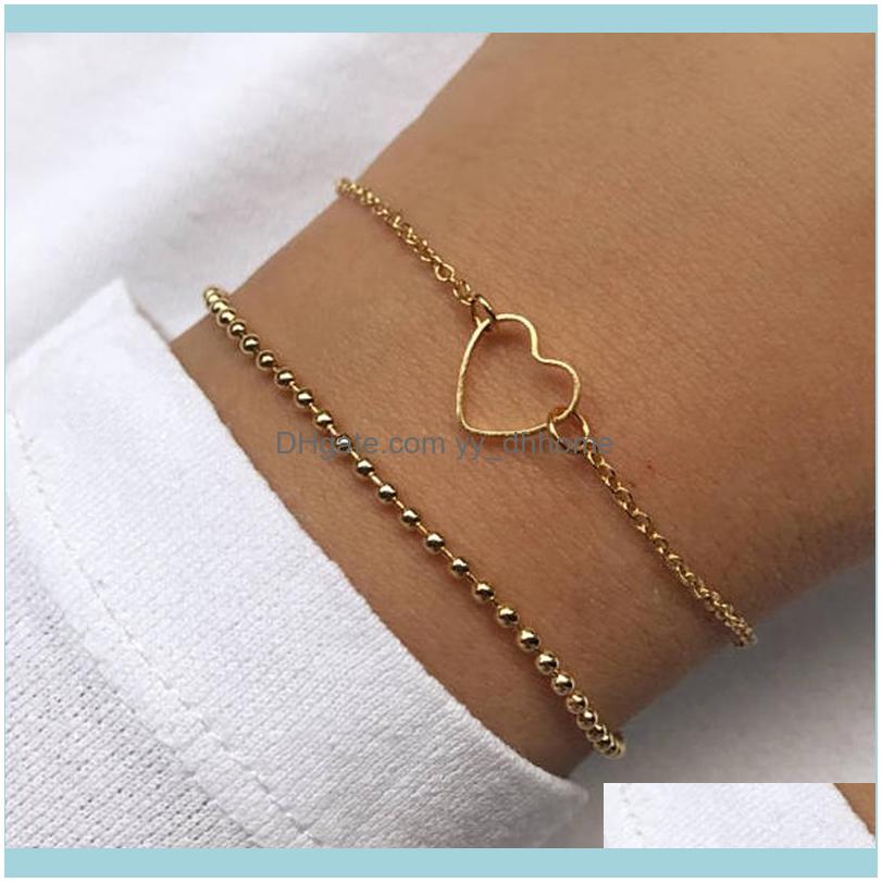 

Bracelets Jewelryromantic Hollow Out Heart-Shaped Double Layer Bracelet Simple Womens Gold Sier Color Fashion Girl Jewelry Gift Link, Chain