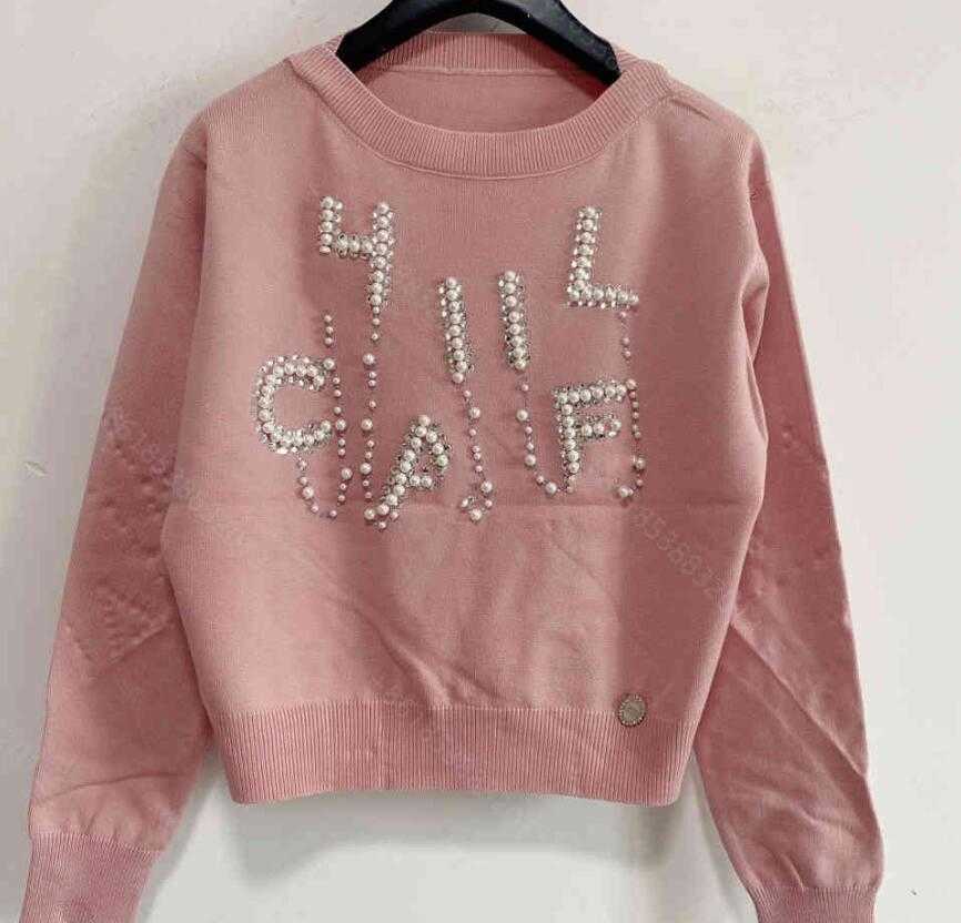 

DesignerCc Women Knitted Autumn Sweater Print Hoodie Fall Girls Wool Knit Hoodies Pearl Long-sleeved Knit Shirt Super Elastic Womens, White;black