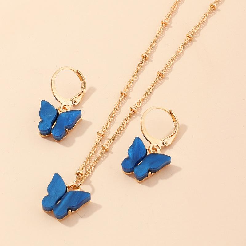 

Earrings & Necklace 2021 Butterfly 6 Colors Smooth Metal Necklaces Sets For Women Geometric Statement Punk Choker Female Jewelry Set, Silver