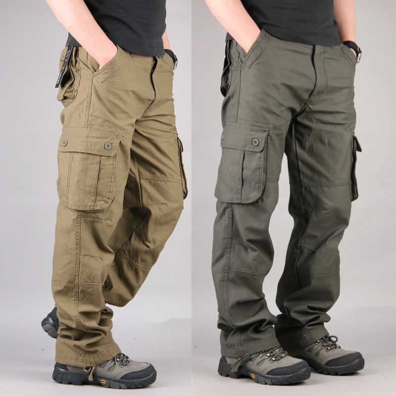 

2021 New Mens Fashion Casual Load Cotton Pocket Military in the Air Pants Loose Men's Wears A36b, Army yellow.