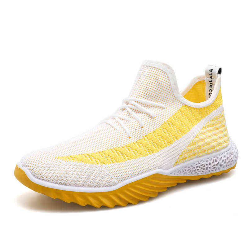 

Autumn Men's Shoes 2021 Trend Flying Woven Casual Sneakers Comfortable Sports, White yellow