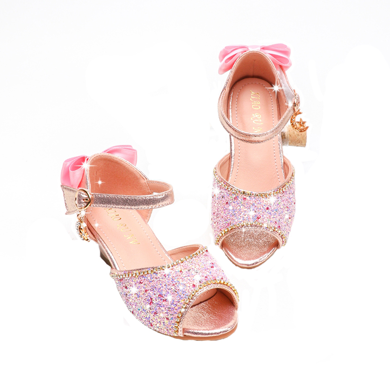

Girls Sandals Summer Bowtie Glitter Rhinestone High Heel Leather Shoes Kids Shoes for Girl Princess Princess Sandals SJD031, Sjd031csliver