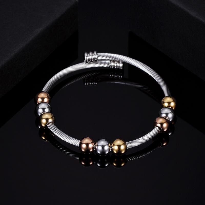 

Bangle 5Pcs 65mm Punk Hip Hop Novelty Stainless Steel Adjustable Open Bracelets Beads Twist Bangles For Women's Lovers Fashion Jewelry