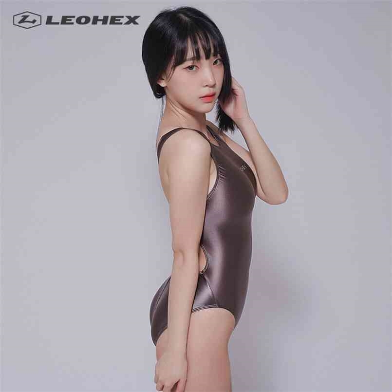 

LEOHEX swimwear women sexy swimsuit transparent bathing swimming suit for bodysuit shiny high cut 210630, Black