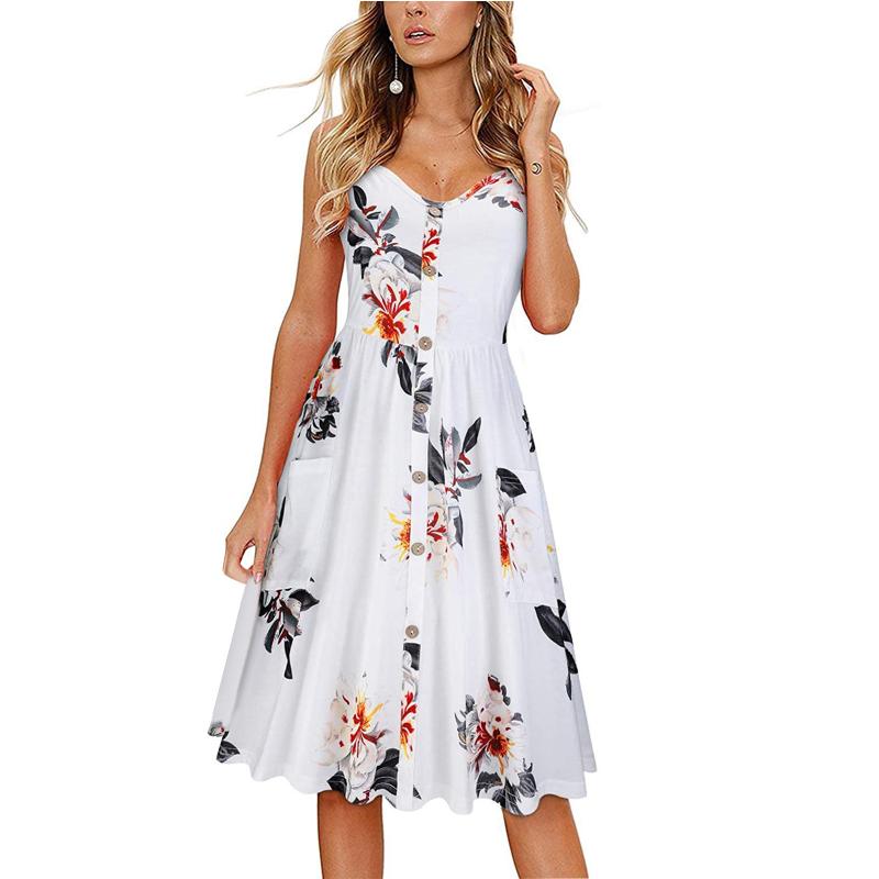 

Casual Dresses Summer 2021 Women Printing V-neck Sleeveless Fashion Knee-length Dress Robe Vestido De Y2k Mujer Robes Midi, Bu