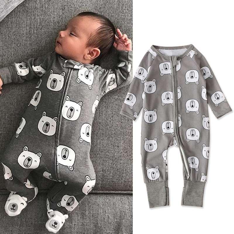 

Footies 3-18 Months Bear Long Sleeved Baby Infant Cartoon For Boys Girls Jumpsuits Clothing Born Clothes Kids Footed Pajamas, Wa01461