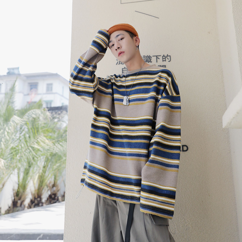 

2021 New Autumn Men's Round Neck Coats Woolen Stripe Printing Pullover Male Tide Hoodies Cotton Casual Oversized Sweatshirts M-2xl 6og9, Green
