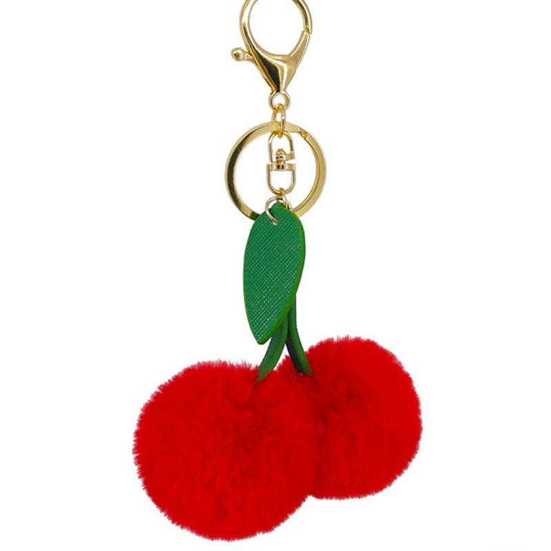 

Keychains Pompon Fruits Heart Key Chain For Women Faux Fur Pompom Keychain Charm Bag Ring Holder Jewelry Gift