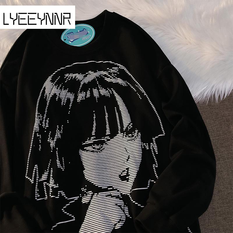 

Men's Hoodies & Sweatshirts Long Sleeve Anime O-neck Casual Loose All-match Autumn Winter Japanese Korean Fashion Soft Women Clothes, Black