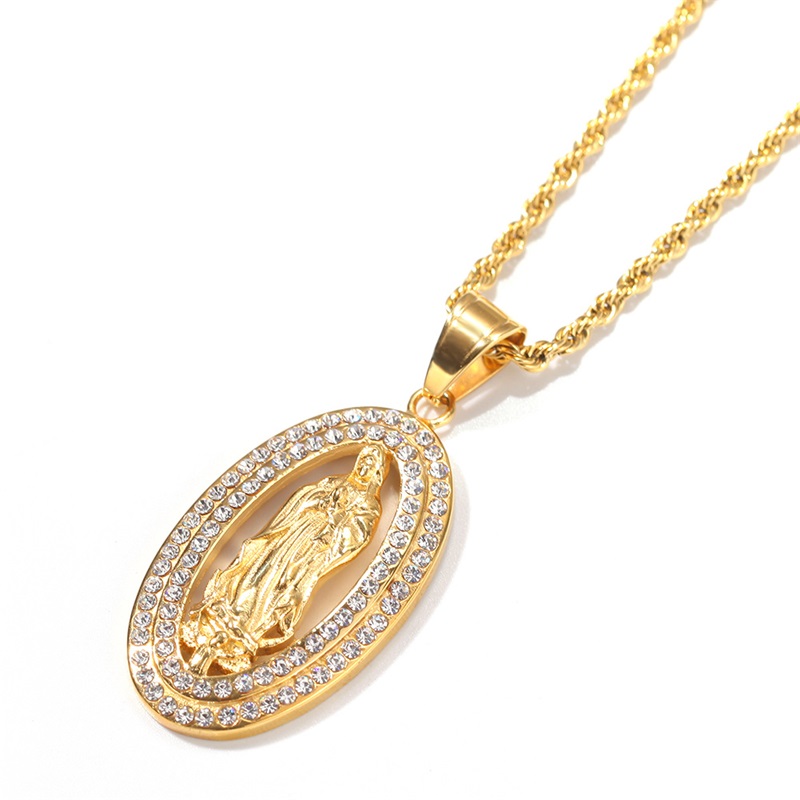 

iced out virgin mary pendant necklaces men women luxury designer mens diamond christian pendant gold cuban link chain jewelry gift 102 T2, Silver