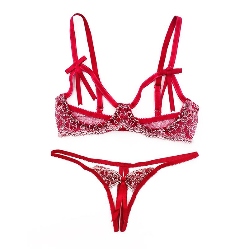 

Underwear Women Sexy Lingerie Female Temptation Bralette Open Chest with Open Crotch Panties Bra Set Lenceria Conjunto C18111601, Red;black