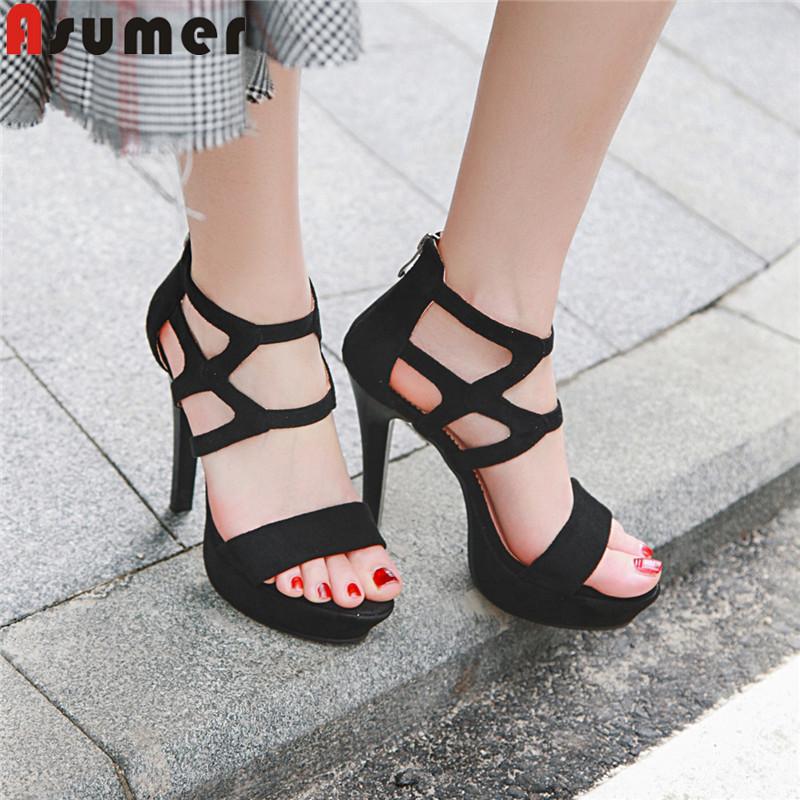 

Dress Shoes Asumer 2021 Summer Sandals Zip Platform Ladies Prom Elegant Super High Heels Gladiator Women, Black
