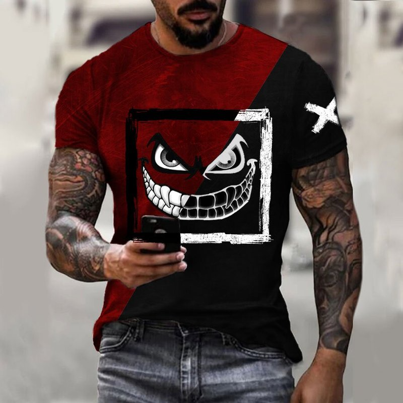 

Little Devil Men' 3D Printed T-shirt Visual Impact Party Top Streetwear Punk Gothic Round Neck High Quality American Muscle Style Short Sleeve, Yellow
