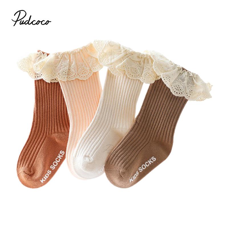 

Socks Infant Baby Girl Lace Princess Ribbed Knit Solid Color Anti-slip Medium Tube Kid Turn Cuff Ruffle Floor Hosiery 0-3Y, Pink;yellow