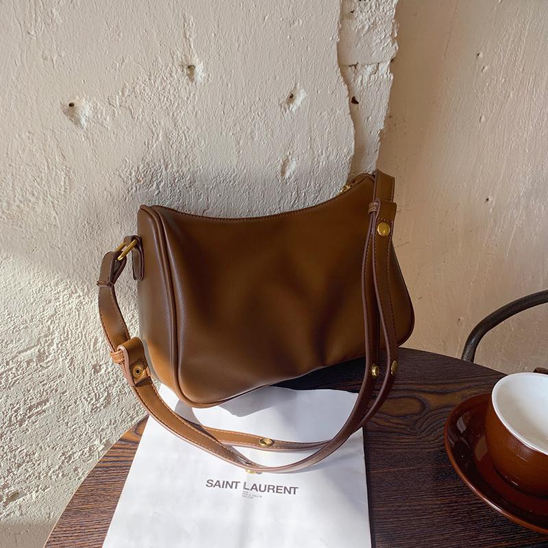 

Quality Half Moon Women's Handbag Female Luxury Designer Armpit Shoulder Bag Leather Underarm Bags Solid Color Clutch Purse Tote, Brown