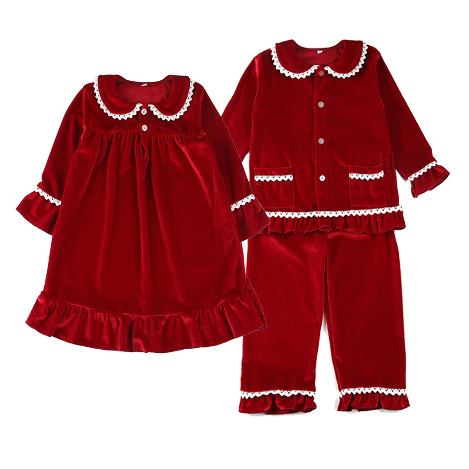 

Boutique Fashion Veet Fabric Toddler Sleep Suit Christmas Baby Pyjamas Set Lace Girls Sleepwear, Nightdress red