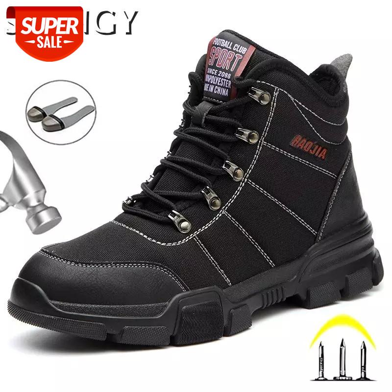 

Winter Lace-Up Men Safety Shoes Steel Toe Puncture-Proof Work Rubber Warm Fur2020Men's shoes Shoes Outdoor Solid Color Male Boot #V66t
