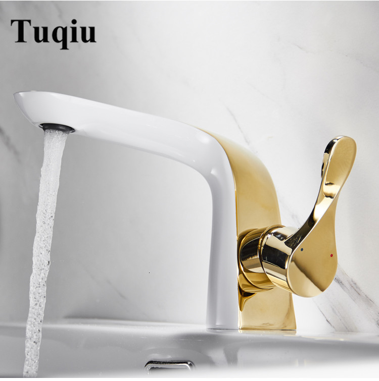 

2021 New Basin White Gold Total Brass Mixer Hot and Cold Crane for Bathroom Sink Faucet Chrome Tap W04s