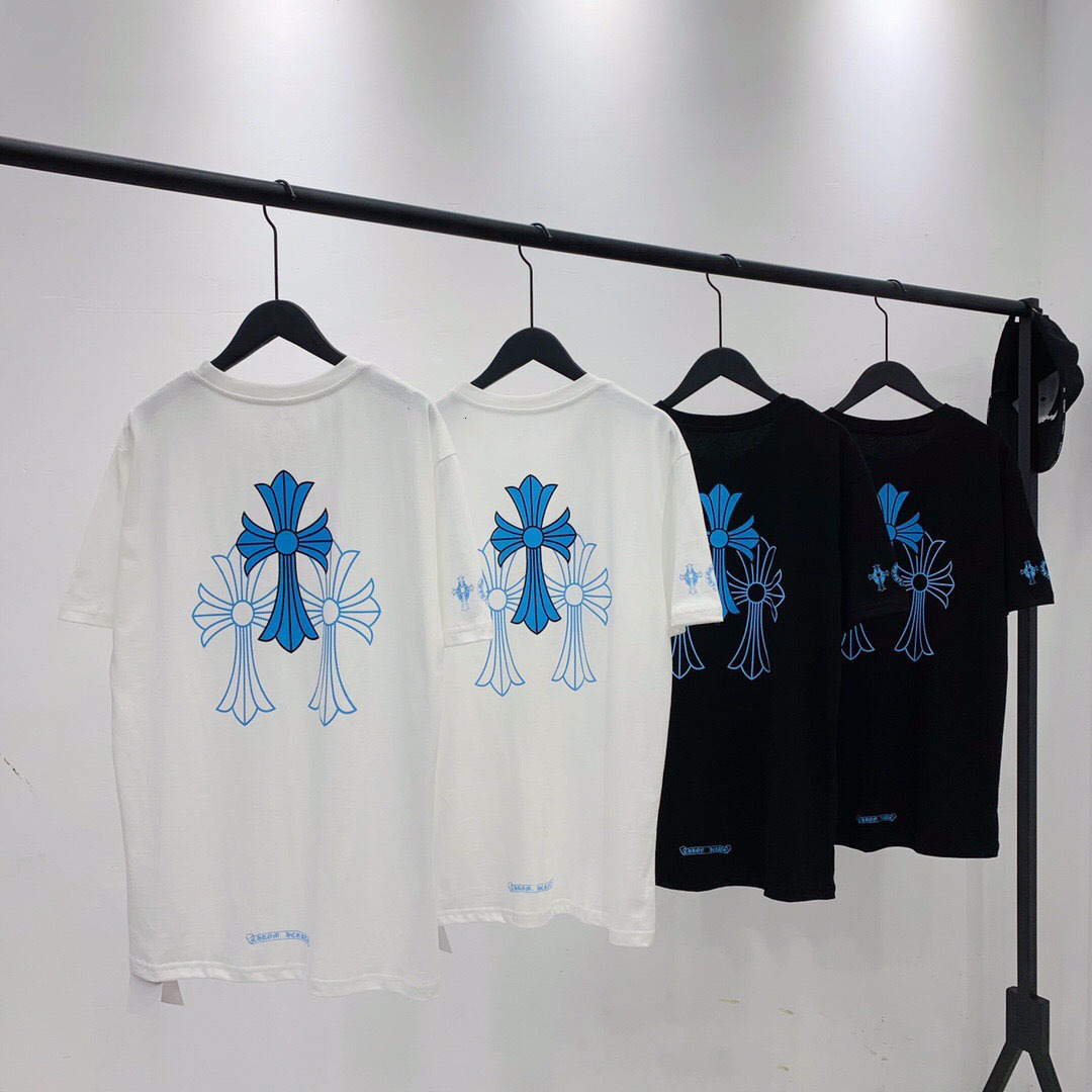 

T Shirt Summer Horseshoe Lake Blue Cross Short Sleeve Couple, White