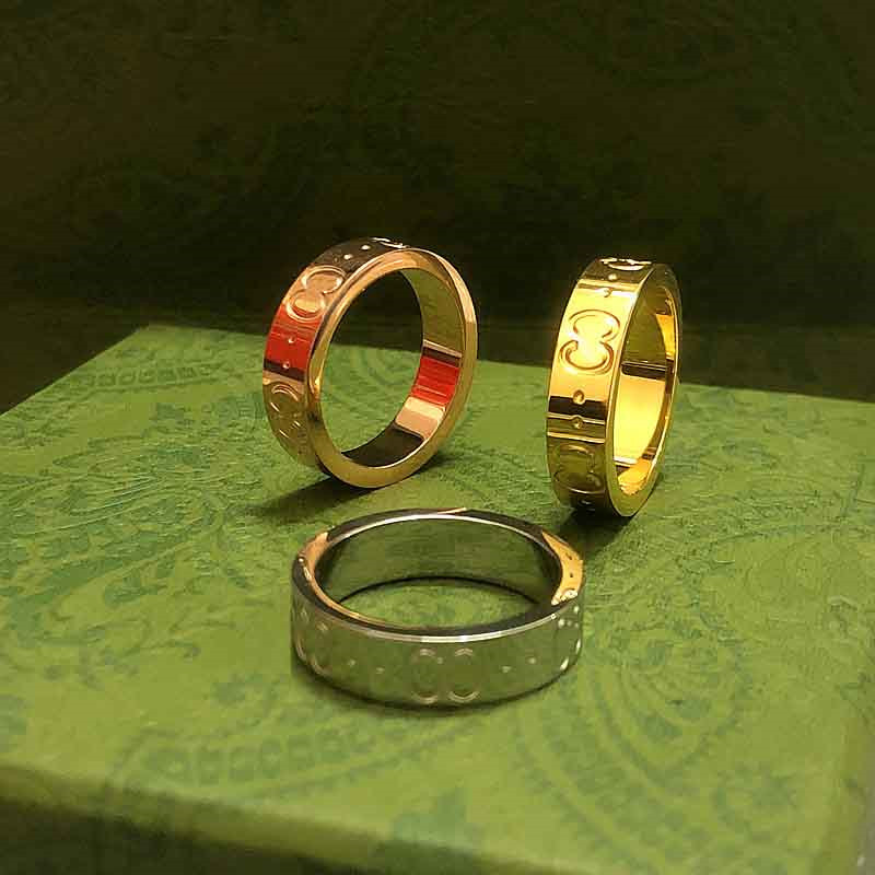 

Vintage Couple Letter Band Rings Wide Steel Seal Platinum Ring Men Women Rose Gold Rings Valentine's Day Gift With Box