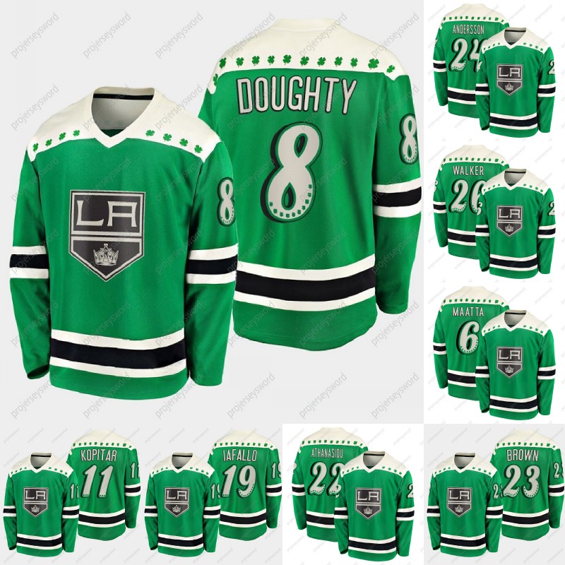 

Los Angeles Kings Drew Doughty 2021 St Patricks Day Jersey Anze Kopitar Alex Iafallo Andreas Athanasiou Dustin Brown Sean Walker Trevor Moor, Black;red