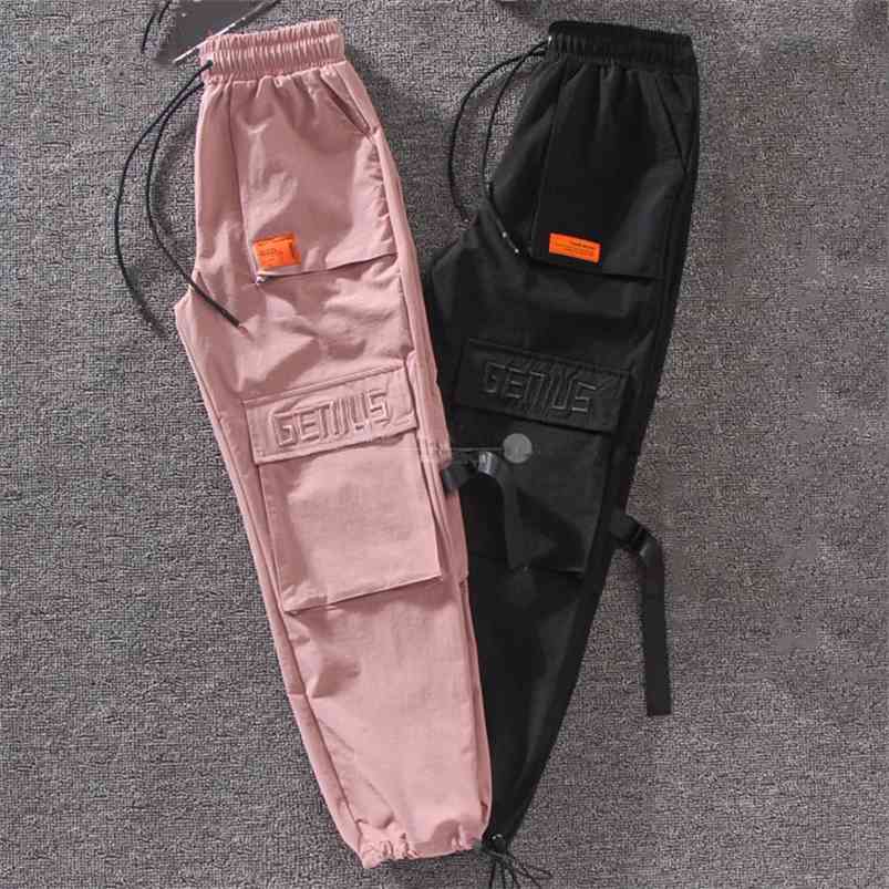 

Autumn Streetwear embroidery Cargo Pant Harajuku BF Loose Big Pocket Hearm Pants High Waist Loose Female Trousers 210721, Pink