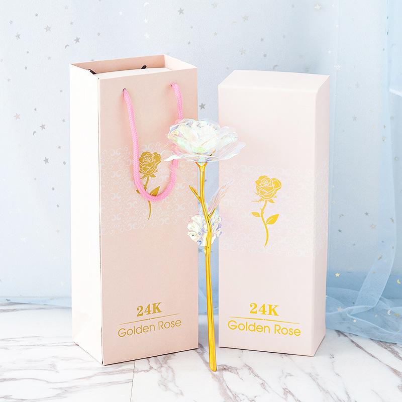 

24K Golden Rose Plastic Long Stem Rose Flower Dipped In Gold With Colorful Wife Gift Box Girl Friend Valentines Day Gifts, Line lamp