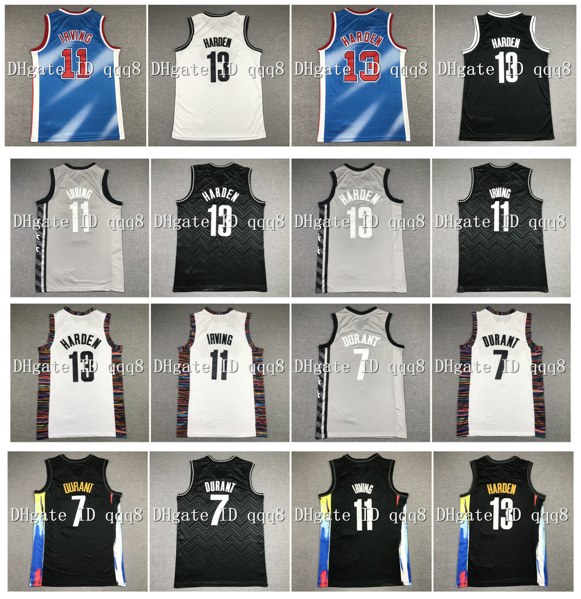 

2021 Basketball Jersey Kevin 7 Durant 11 Irving Mens Kyrie City James 13 Harden 100% Stitching Jerseys Blue Grey White Black -XXL, As pic