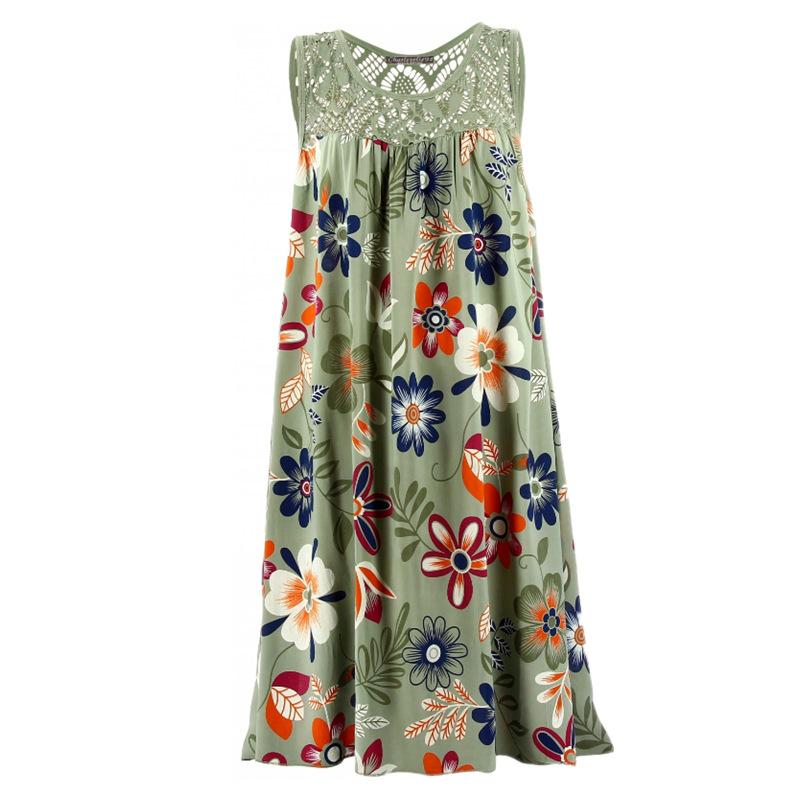 

Casual Dresses 5XL Women' Summer Sleeveless Dress Fashion Korean Lace Patchwork Loose A Line Floral Printed Plus Size Vest, Black