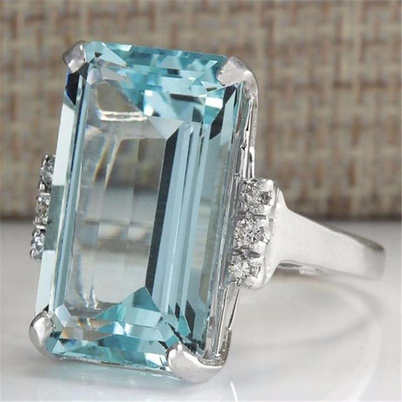 

Cluster Rings 925 Sliver Blue Topaz Ring For Women Sapphire Bizuteria Silver Jewelry Gemstone Turquoise, Golden;silver