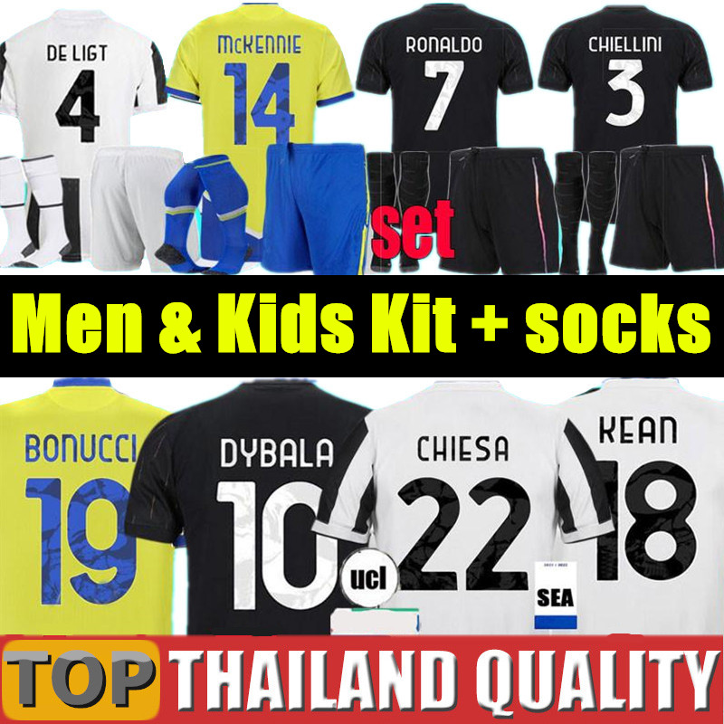

DYBALA CHIESA 21 22 soccer jerseys juventus LOCATELLI KEAN KAIO JORGE MORATA KULUSEVSKI JUVE football shirt DE LIGT Camiseta fútbol 2022 maillot Men Kids Kit uniforms, 21/22 away + patch - men