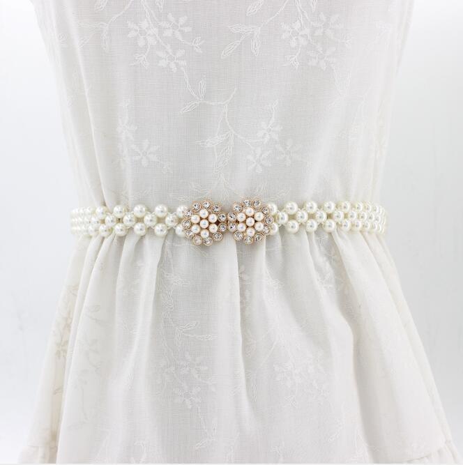 

Belts 2021 Pearl Chain Belt Female Girls Dress Crystal Strap Elegant Women Waist Elastic Buckle, Black