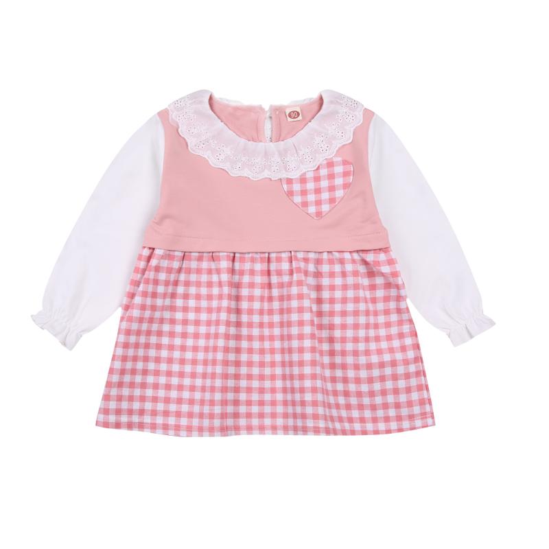 

OPPERIAYA Kids Baby Girls Plaid Print Ruffle casual Round Collar Long Sleeve Dresses One-Piece for Spring Fall Pink Yellow