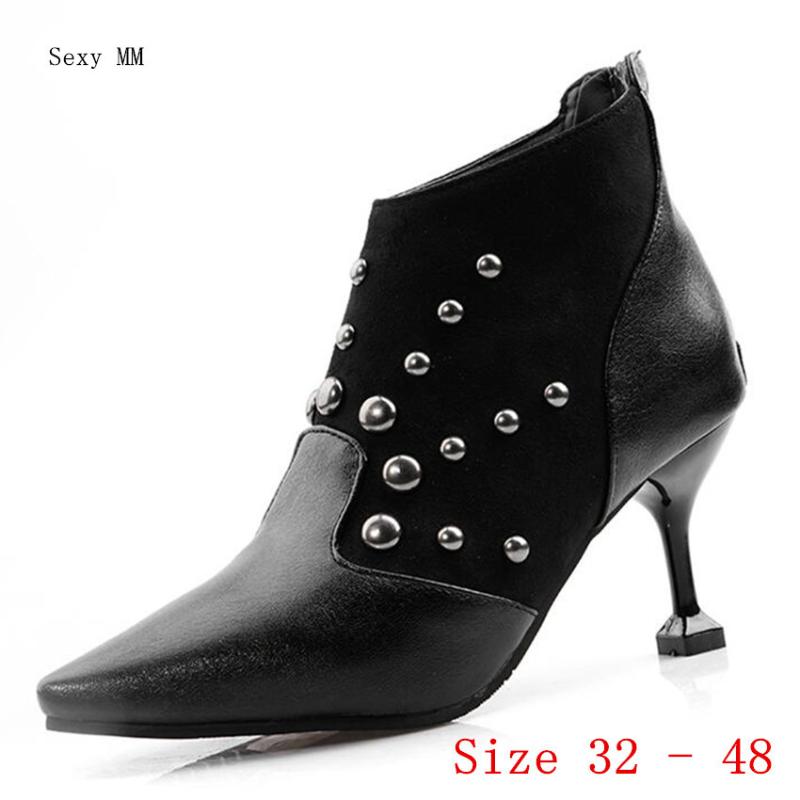 

Boots Spring Autumn High Heels Ankle Women Short Ladies Shoes Botas Botte Femme Small Plus Size 32 - 48, Black