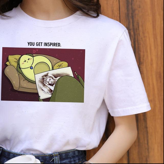 

avocado harajuku kawaii cartoon t shirt women ullzang small fresh t shirt 90s graphic fashion tshirt korean style, White