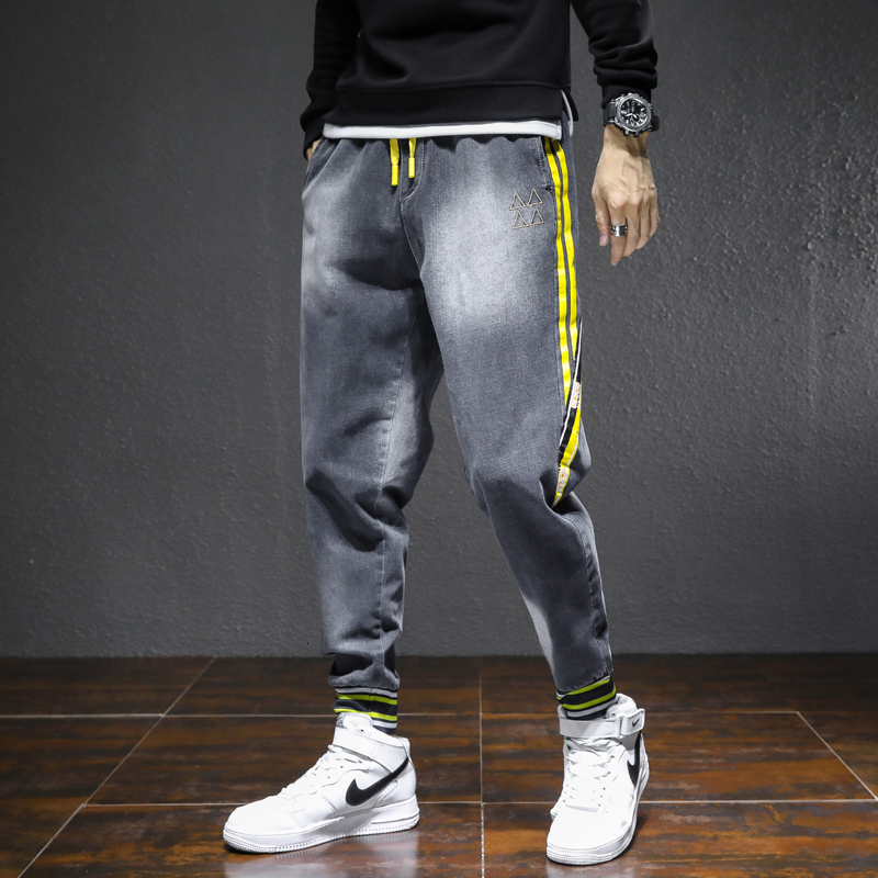 

2021 New Fashion Streetwear Men's Loose Fit Vintage Harem Pants Denim Slack Bottom Hip Hop Jogger Jeans Men Plus Size M- Web7, Black