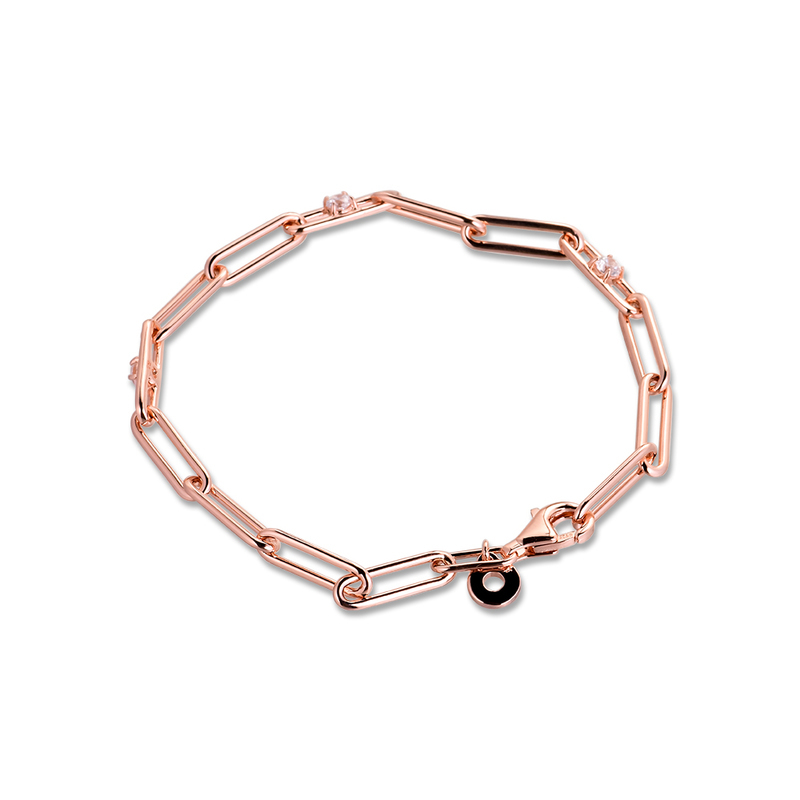 

Link Stones Bracelet Rose Gold Color Snake Chain Fits Original Silver Charms & Beads Woman DIY Fashion Jewelry