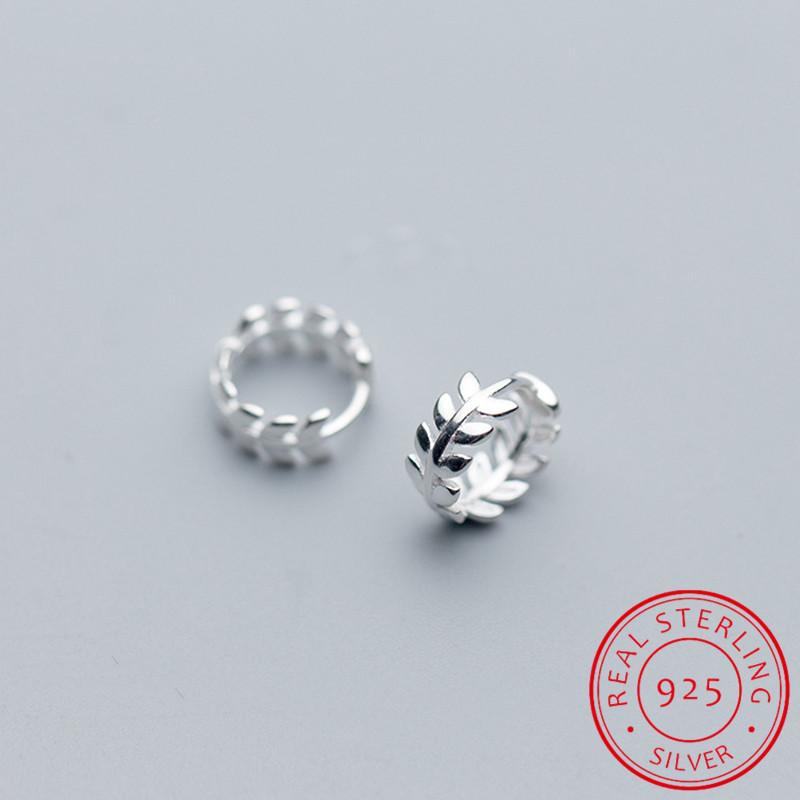 

Hoop & Huggie Real 925 Sterling Silver Earrings For Women Simple Leaf Small Hoops Earring Fashion Jewelry Female Ear Accessories Gift