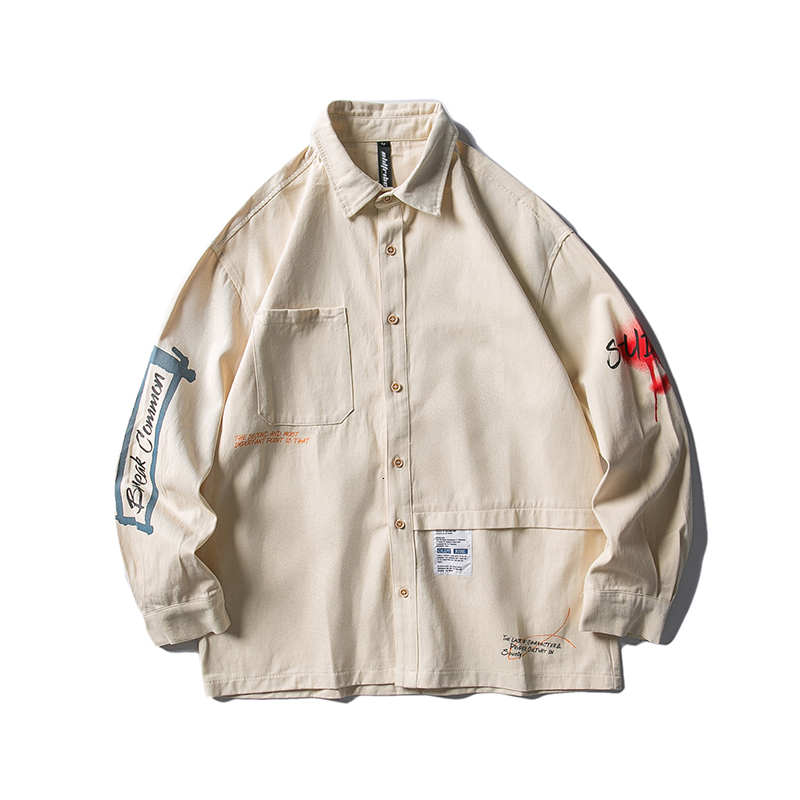 

2021 New Autumn and Winter Long Casual Sleeve Cotton Shirts Printed Outdoors Men's Clothing 32d6, Khaki.