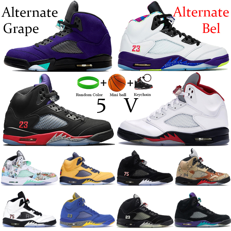 

New Alternate Bel Grap 5 5s Basketball shoes Top 3 black white metallic silver Fire Red Running Sneakers Fresh Prince Suede Trainers, Bubble wrap packaging