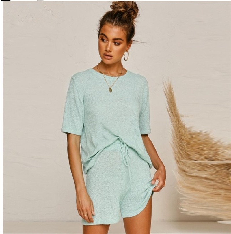 

2021 New Summer Women Casual Two Piece Short Sleeves Tshirt and Drawsting Shorts Sport Clothes for Woman Homewear Set Outfit Dx5f, Grey