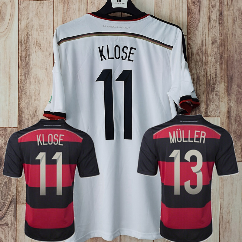 

Retro classic Germany 2014 soccer jerseys home away KLOSE PODOLSKI KROOS GOTZE LAHM SCHWEINSTEIGER 3 4 stars football shirt, Home 4 stars+patch