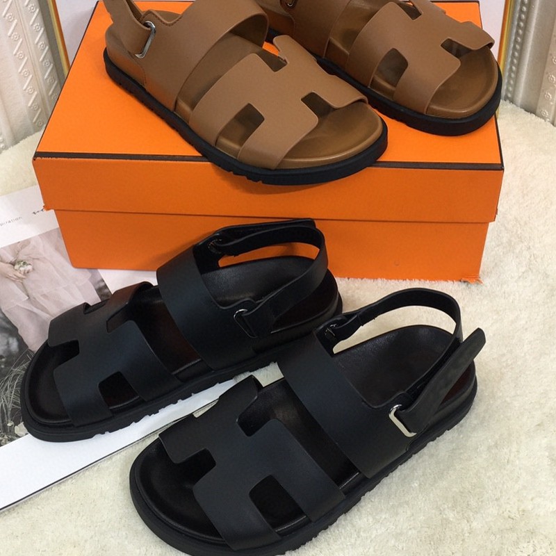 

chypre sandals metal belt buckle old shoes Velcro beach sandals thickened outsole hole vamp, Black