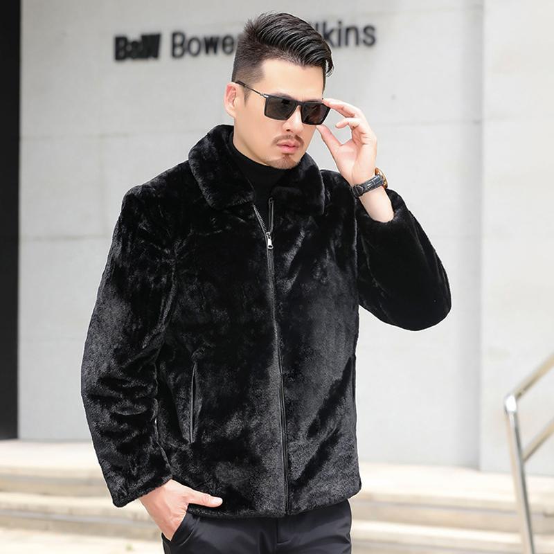 

Men's Jackets Winter Imitation Coats Men Jacket Thick Turn Down Collar Hooded Faux Male Black Overcoat, Black;brown