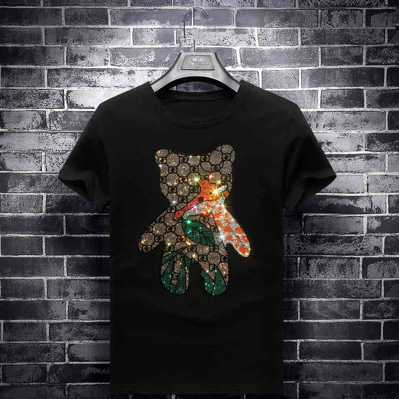

fashion t shirt trendy short sleeve men's summer drill modal cartoon thin large, White;black