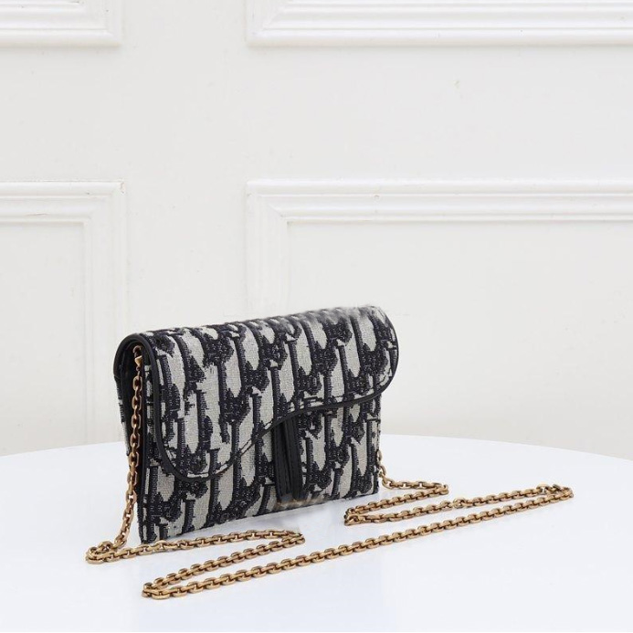 

Paris Women's Shoulder Bags Blue Oblique Jacquard Wallet Chain Print Crossbody Saddle Bag Metal Logo Size 19cm Mini clutch, Embroidery blue
