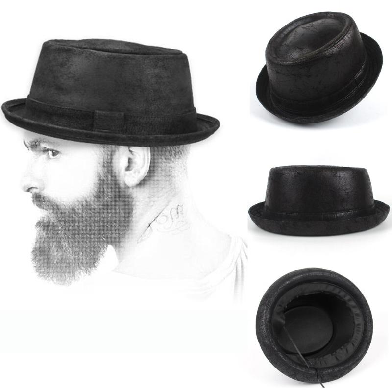 

Wide Brim Hats Men Fedora Hat Fashion Leather Gentleman Flat Pork Pie For Dad Bowler Jazz Sun Big 4Size S M L XL, Khaki