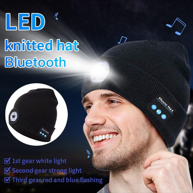 

LED Night Light 5.0 Bluetooth Knitted Hat Outdoor Night Lights Running Fishing LED Lamp Lighting Wireless Smart Cap Headphone