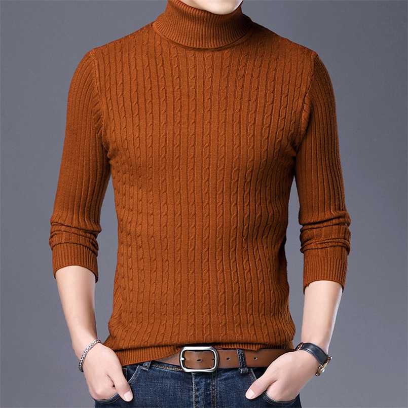 

Autumn and Winter Men's Jacquard Turtleneck Sweater Fashion Casual Thick and Warm Pullover Sweater Male Brand Clothes 211018, White