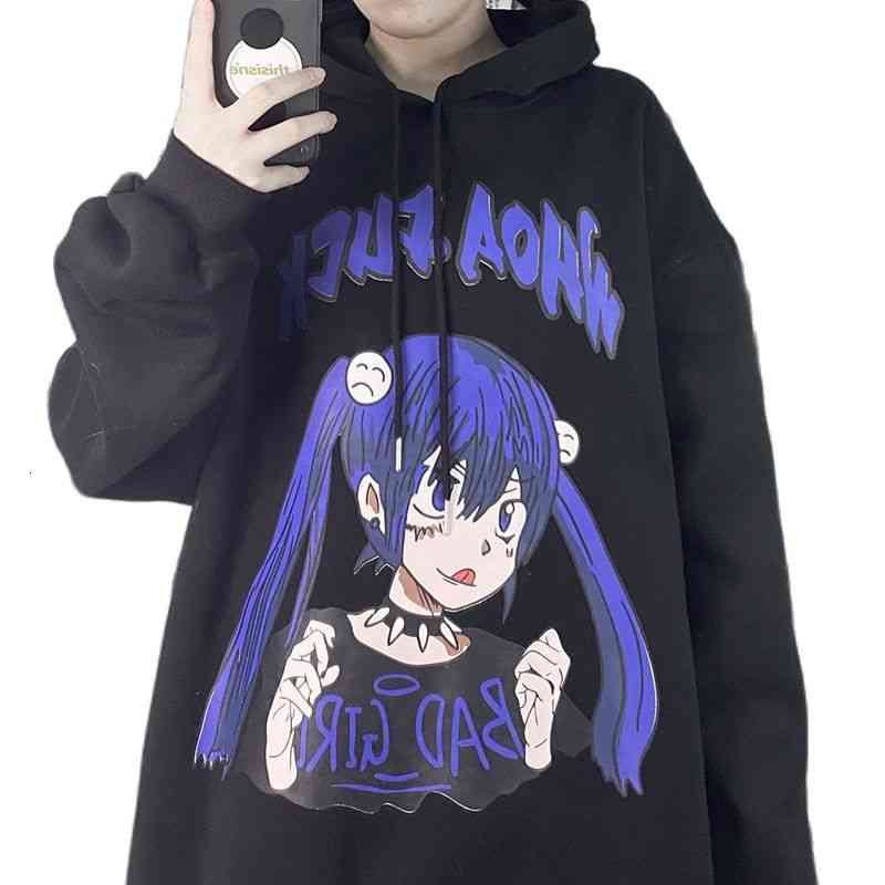 

women's jackets japonÃªs lolita menina mÃ¡ impressÃ£o hoodie pulÃ´ver primavera outono camisa de manga longa dos desenhos animados com capu, Black;brown